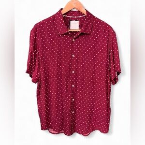 Denim & Flower Men’s Maroon Polka Dot Eclectic Short Sleeve Button Down Shirt